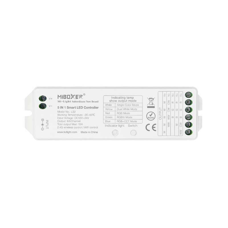 Miboxer LS2 LED Controller 5 in 1 Wireless Control DC12V-24V 15A for Single Color, CCT, RGB,RGBW,RGB+CCT LED Strip
