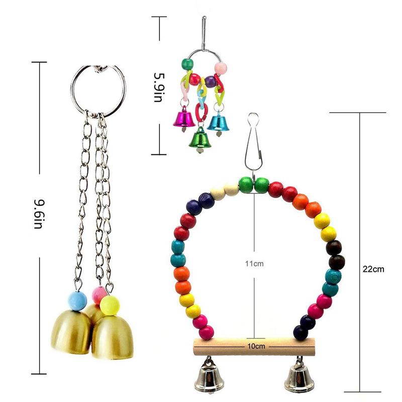 Columpio para aves de juguete, hamaca para loro, campana, juguetes para periquitos, periquitos, cacateles, coneuras y pájaros de amor, paquete de 6 uds.