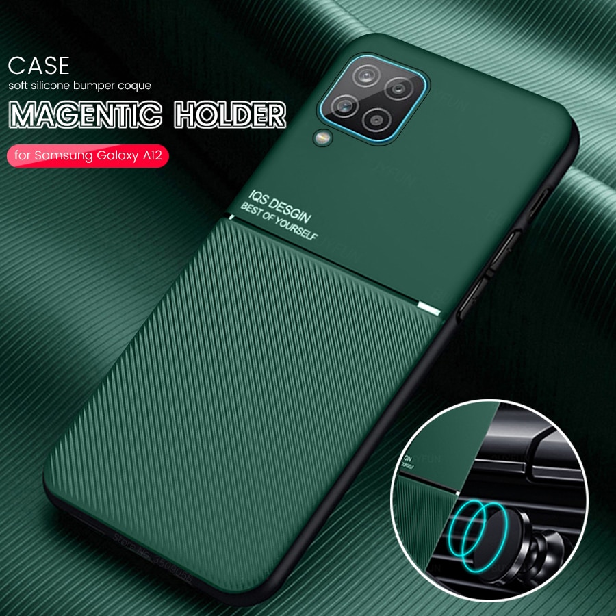 leather texture car magnetic holder phone covers case for samsung galaxy a12 a 12 galaxya12 sm-a125f/dsn 6.5'' coque para fundas