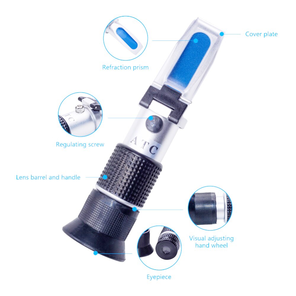 RHB-90ATC Brix Refractometer Brix/Be'/Water 3 in 1 Honey Refractometer Hand Held 58~90% Sugar Content Tester for Fruit Juice