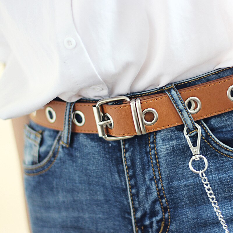 Øjenitter kædenål spænde bælte punk style jeans pu læder bælte teenage studerende afslappet linning  p102
