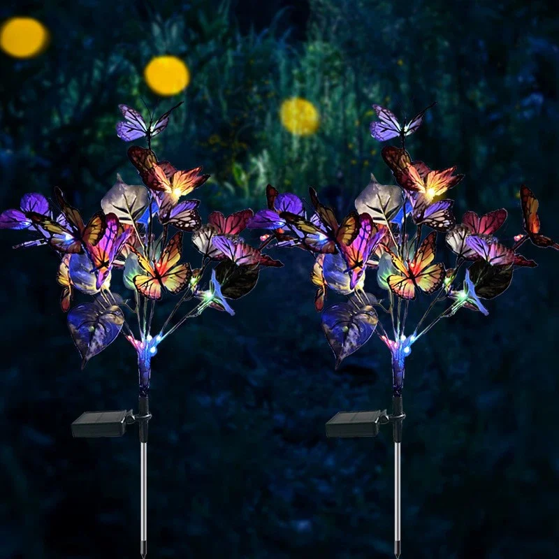 LED Simulation Butterfly Sunflower Outdoor Solar Light Garden Summer Landscape Lighting Camping Wedding Party Decor Lawn Lamp