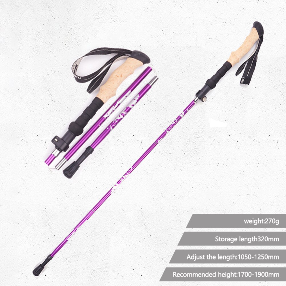 5-Section Folding Trekking Pole Telescopic Baton Straight Shank Stick Portable Hiking Walking Stick Aluminum Alloy Walking Cane: Purple