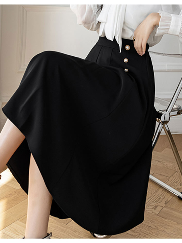 2022 Vrouwen Rok Vintage Knop Stijlvolle Casual Straat Ol Office Dames Midi Geplooide A-lijn Pak Rokken Elegante Faldas