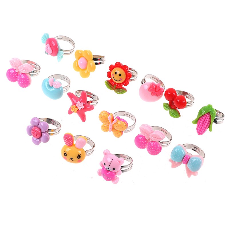 10 Stks/partij Verstelbare Cartoon Ringen Voor Meisjes Dress Up Accessoires Party Kids Toy Willekeurige Kleur