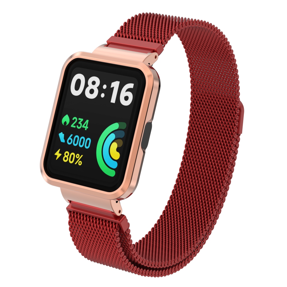 Milanese Band Voor Xiaomi Mi Watch Lite Smart Watch Metalen Frame Beschermer Case Armband Horlogeband Voor Redmi Watch 2 Lite Correa: Rood / 15Mm