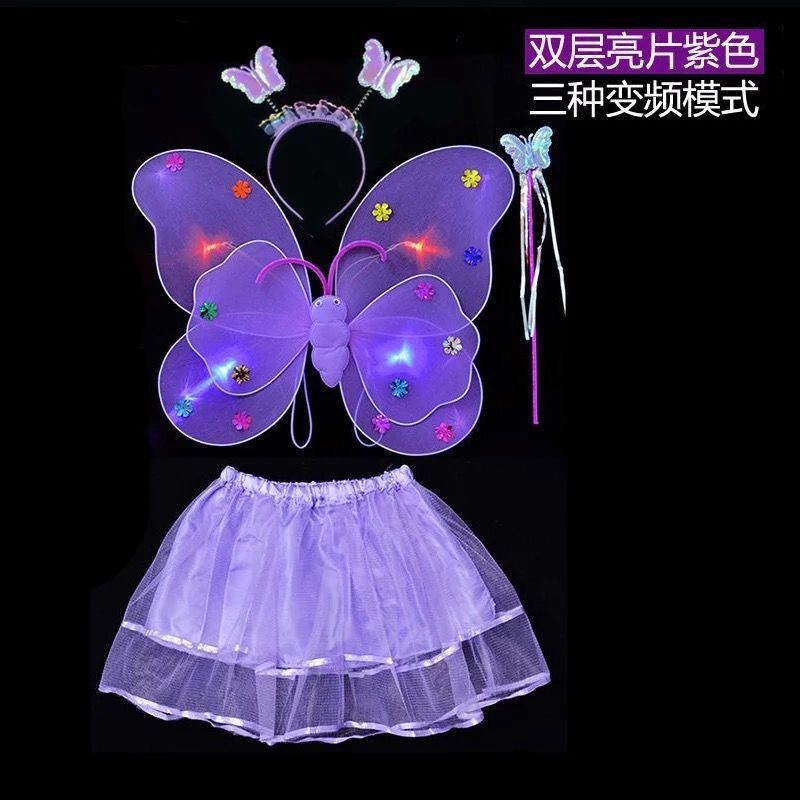 glühend kleidung Kindergarten Weihnachten Halloween mädchen freundlicher leuchten schmetterling flüGel freundlicher spielzeug zauberstab Party anzug