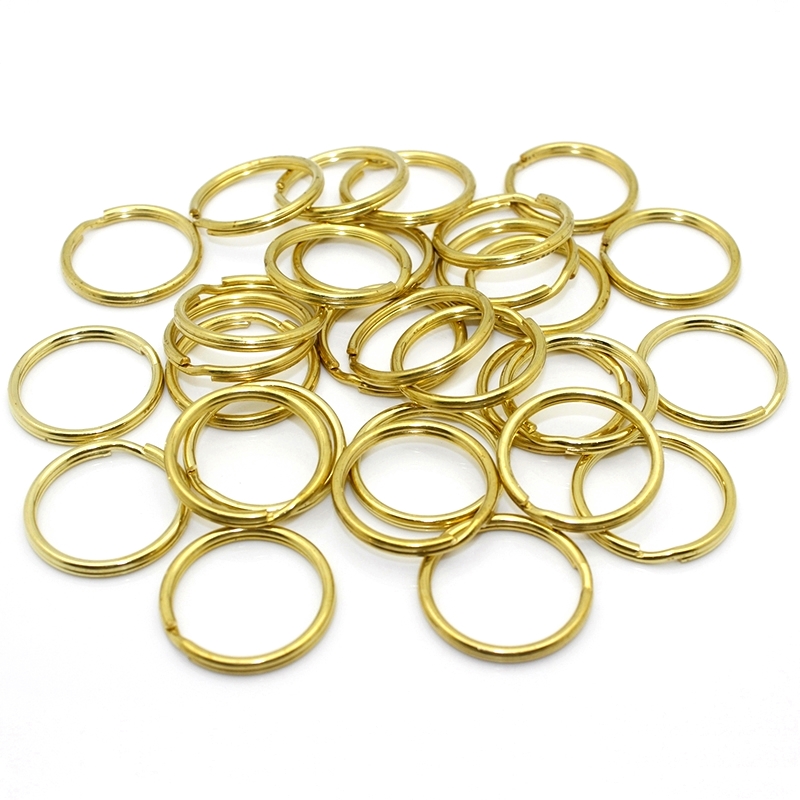 Solid mässing split ringar dubbel slinga nyckelring 10-35mm nyckelring nyckelhållare diy läder hantverk hårdvara