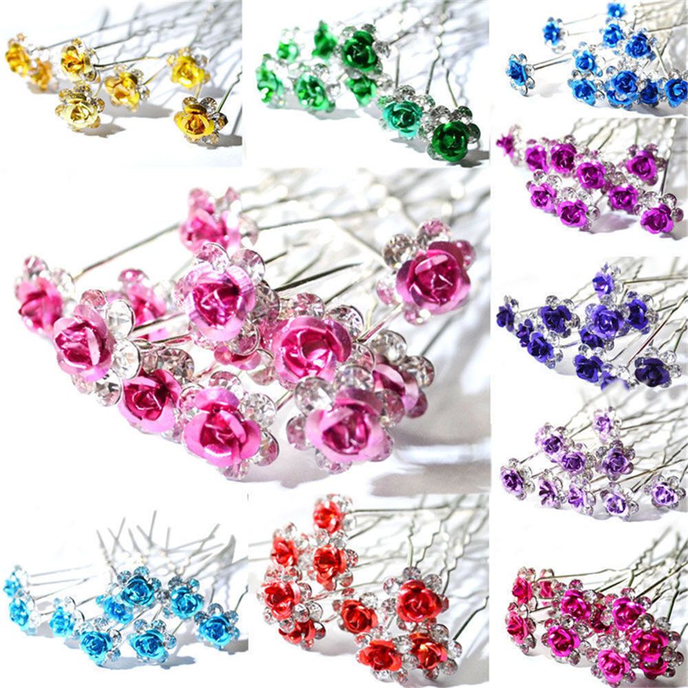 20 piezas Chic cristal Rosa flor horquillas Boda nupcial horquillas dama de honor joyería Mujer Accesorios para el cabello