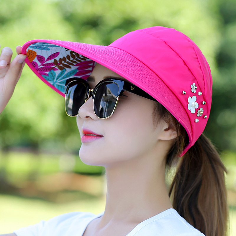 Kvinder dame solhat strand hat uv beskyttelse anti-uv afslappet visir foldbar hætte til udendørs  xd88: Rosenrød