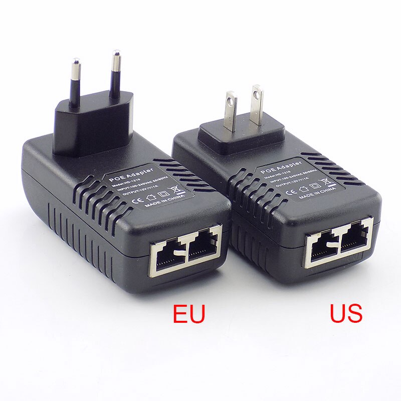 Inyector POE de 12V 1A, enchufe de pared, adaptador de fuente de alimentación POE, adaptador inalámbrico de Ethernet para cámara IP CCTV US/EU Plug A7