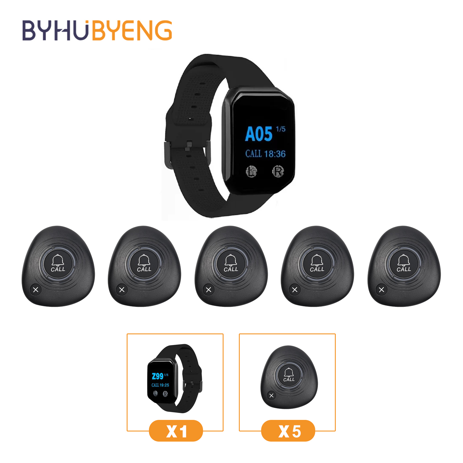 Wireless Restaurant Guest Pager System Waterproof Watch Receiver + Call Button Customer Service for Clinic Cafe Barber Shop Gym: Khaki