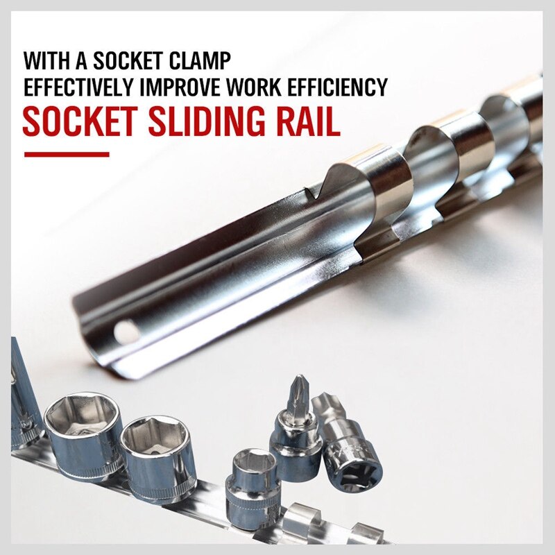 Socket Rack Houder 1/4 Inch 3/8 Inch 1/2 Inch Met 16 Clips Op Rail Tool Organizer Opslag