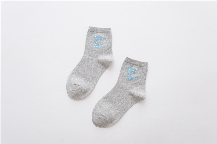 Cute Cat Women Socks Middle Tube Cartoon Cotton Socks for Girls: 009