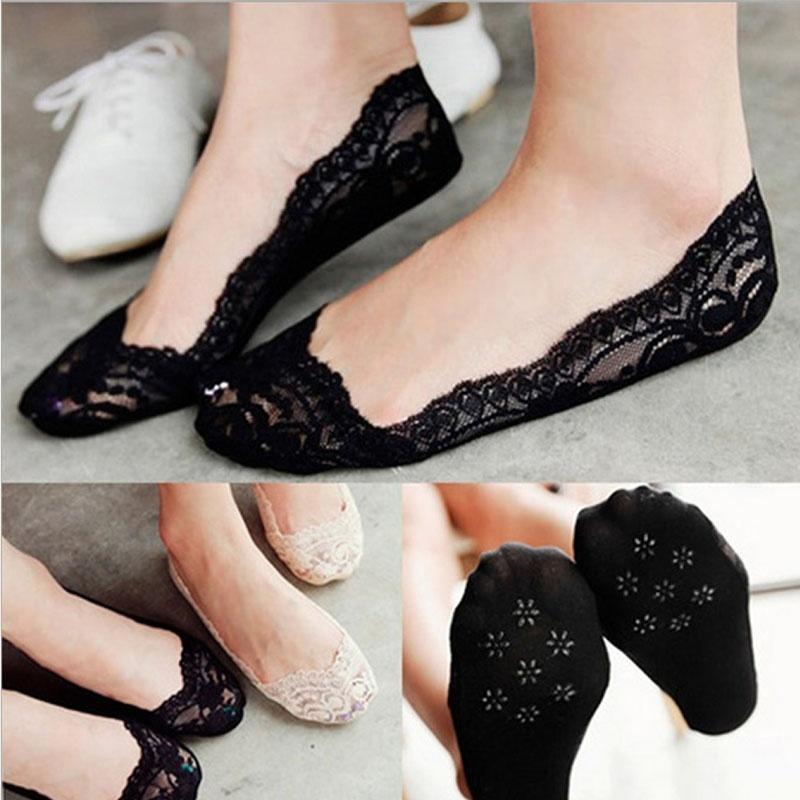 Spring Summer Women's Socks Lace Thin Non-Slip Silicone Invisible Girls Woman Ankle Socks Peas Shoes Low Cut Socks