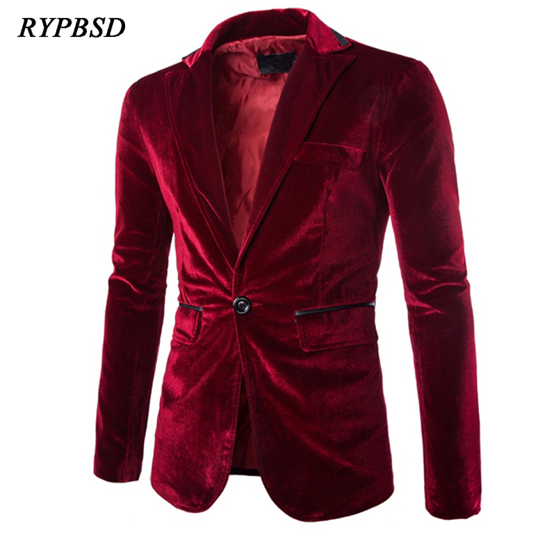 Winter Velvet Blazer Jacket Men Brand Slim Fit Single Button Groom Singer Costume Wedding Dress Casual Suit Jacket