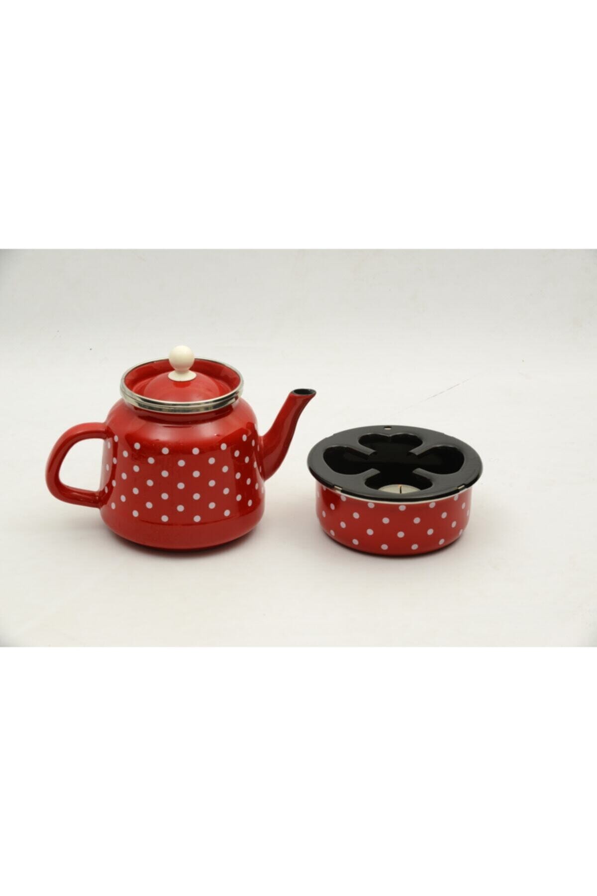 Depoexpres Isıtıcılı Enamel Teapot Red with White Polka Dots On Isıtıcılı Enamel Teapot