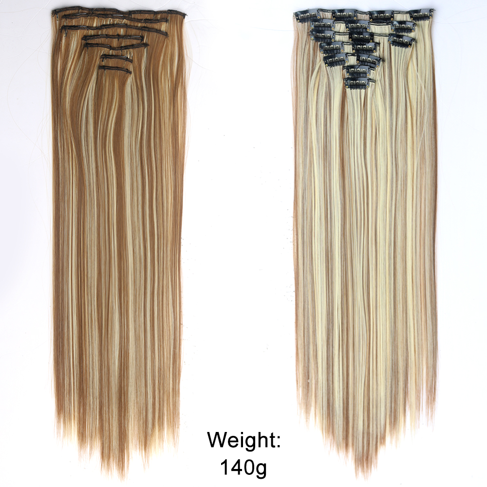 Grampo reto longo em extensões de cabelo 4 pçs/set sintético 22 ''preto marrom escuro cor mista fibra resistente ao calor