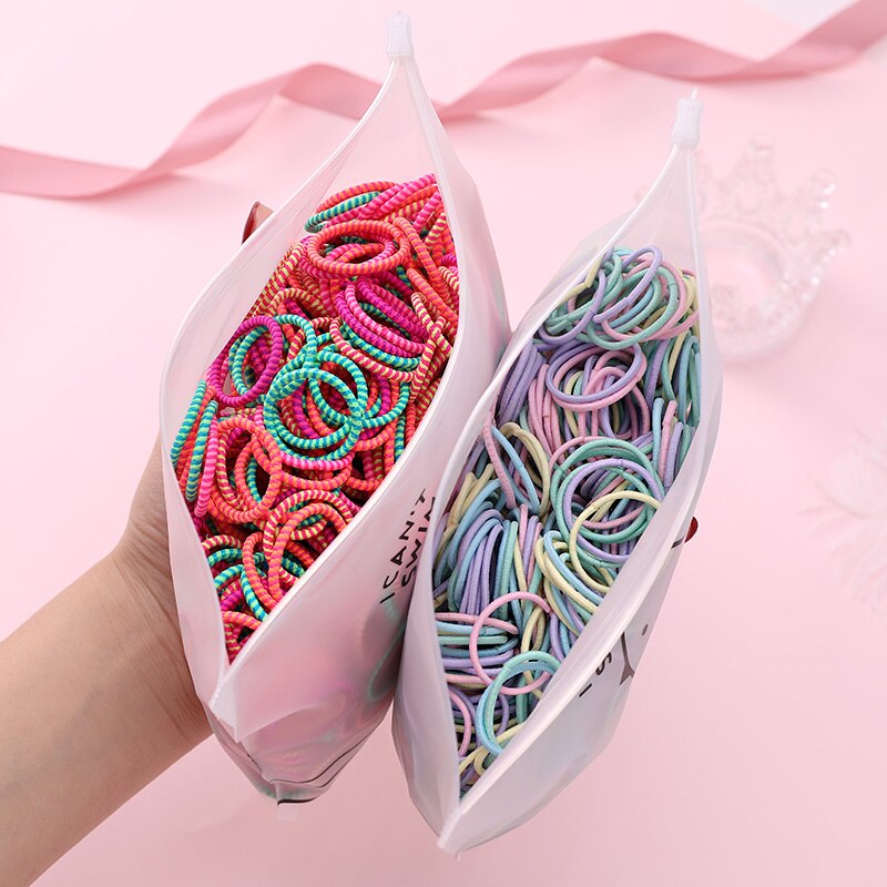 50 teile/satz Tasche Verpackung Mädchen Nette Bunte Grundlegende Elastische Haar Bands Pferdeschwanz Halfter Gummiband Stirnband Haar Zubehör