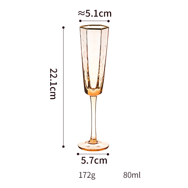 Nordisk højkvalitets sekskantet hammerstribe guldkantet vinglas krystalglas champagnekop husholdnings whiskyglas vandkop: M02