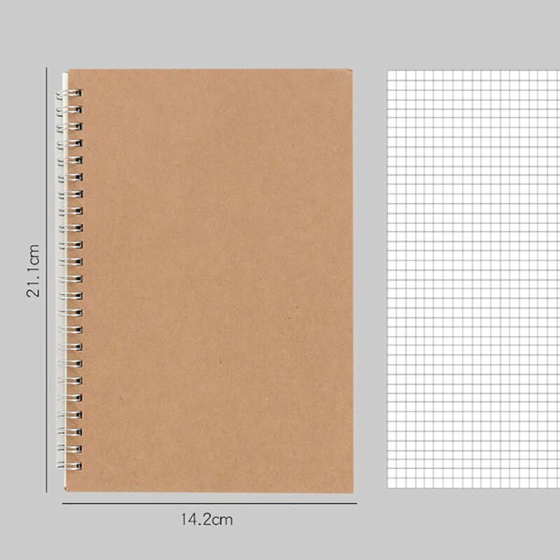 Agenda A5 Spiral Notebook Daily Planner Grid Dot Blank Line Kraft Paper DIY Sketchbook Office Supplies Stationey: Grid