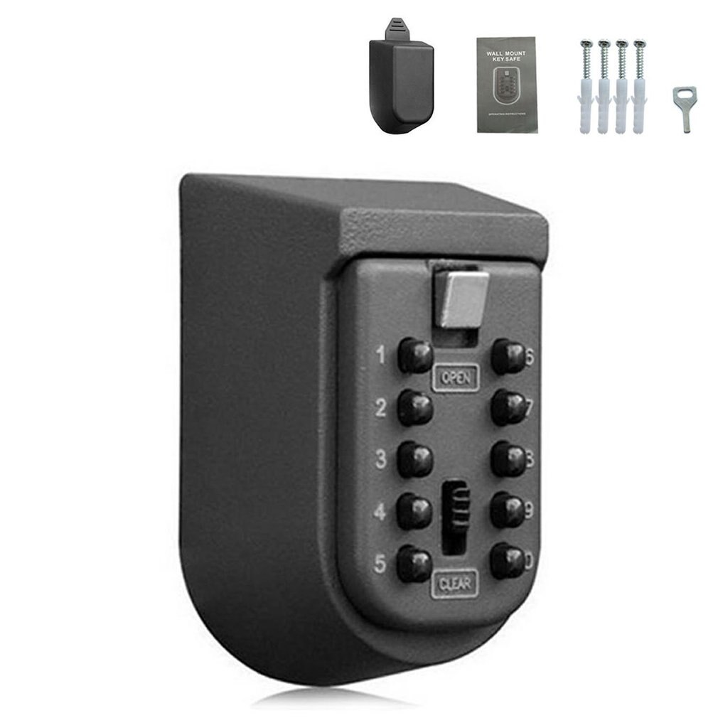 Wall Mounted Outdoor Key Storage Lock Box 10 Digit Push-Button Combination Password Key Safe Box Resettable Code Key Holder: Default Title