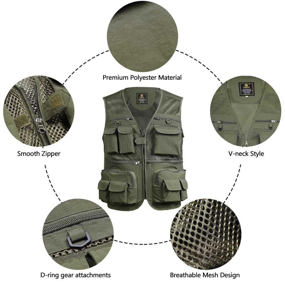 Gilet da pesca gilet da pesca traspirante da viaggio con tasche Multiple con cerniera gilet da lavoro estivo per escursioni all'aperto