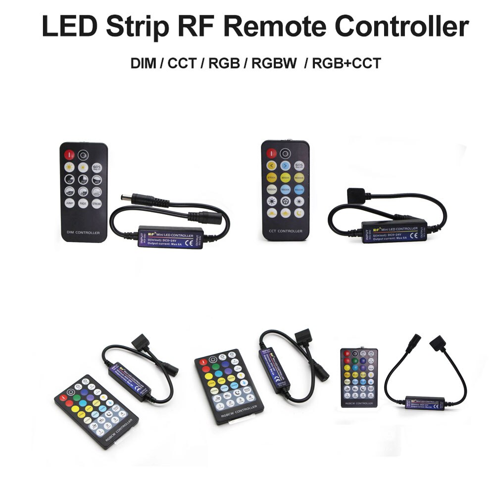 Enkele Kleur/Cct/Rgb/Rgbw/Rgb + Cct Rf 17/28Keys Draadloze Afstandsbediening dc 5-24V Voor 2835 5050 5630 5730 Led Strip Verlichting