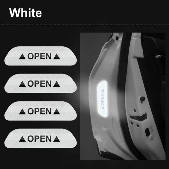 4 sztuk/zestaw drzwi samochodu odblaskowe naklejki drzwi naklejki naklejka taśma ostrzegawcza znak wywieszka z napisem "otwarty" informacja o bezpieczeństwie akcesoria samochodowe zewnętrzne: Srebrny