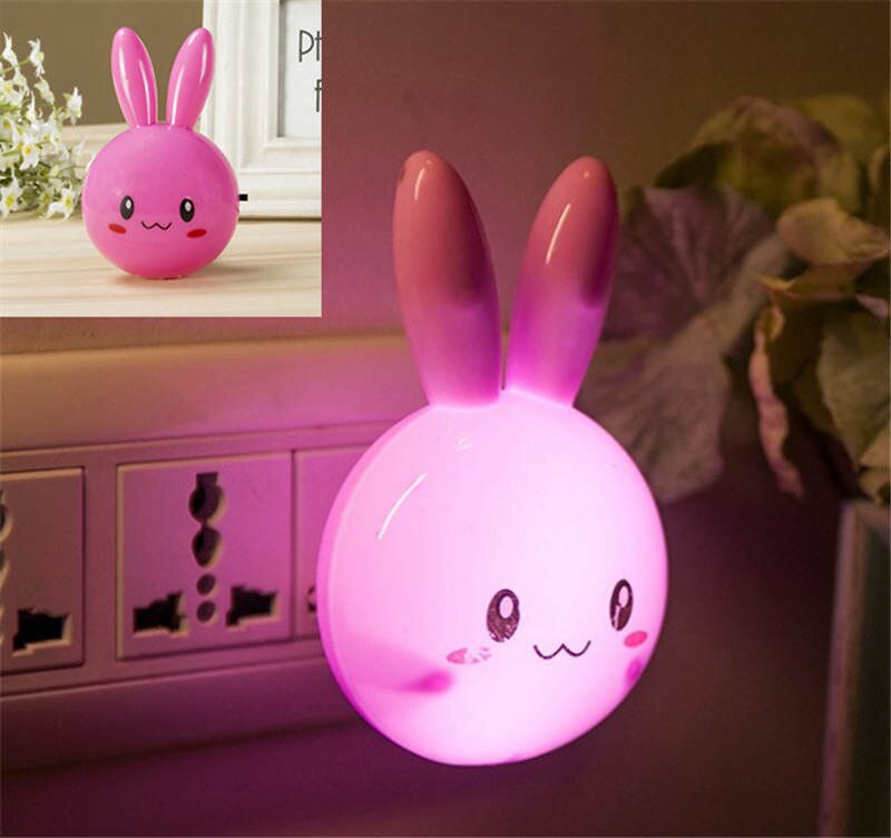 AC110-220V Night Light Children Light Baby Nursery Lamp Bedroom Sleep LED Light Switch Wall Night Lamp For Children Girl Toy: Rabbit pink