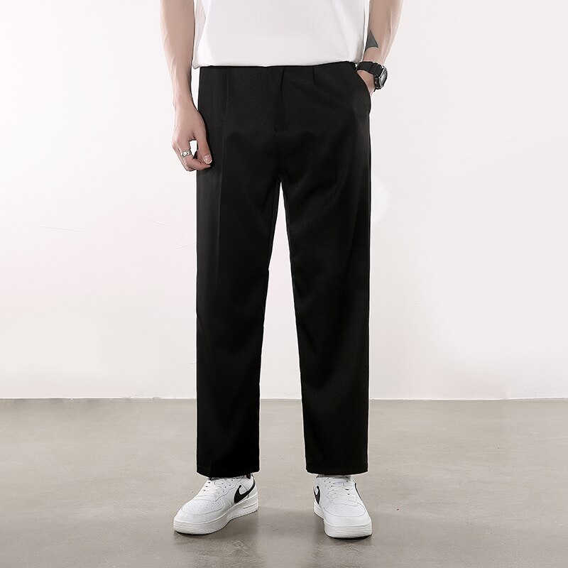 Zomer Pak Broek Mannen Slanke Mode Kaki Grijs Zwart Jurk Broek Mannen Koreaanse Losse Rechte Dunne Casual Broek Mens Brede been Broek: Black / M