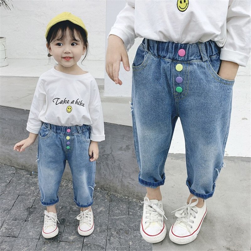 2-7T Jeans per ragazze Toddler Kid neonati vestiti primavera pantaloni larghi in Denim carino dolce moda Streetwear abbigliamento infantile