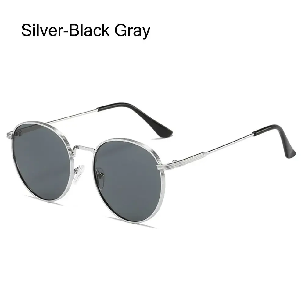 Gafas de sol redondas con protección UV para hombre y mujer, lentes de sol con montura de Metal, Estilo Vintage, accesorios de calle a la para verano: Azul