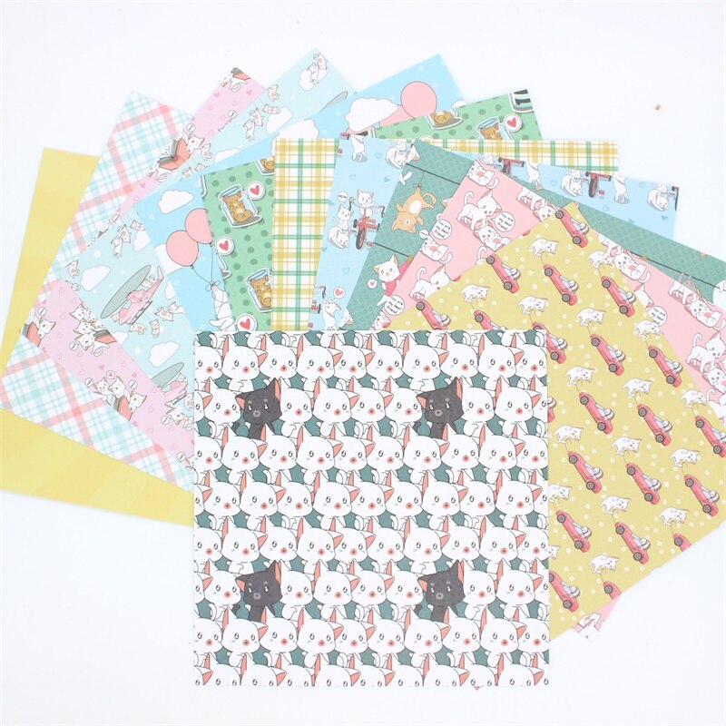 KSCRAFT 12pcs 6" Single-side Printed Cute Cat Pattern Papercraft art Paper Handmade Scrapbooking Kit Set Books