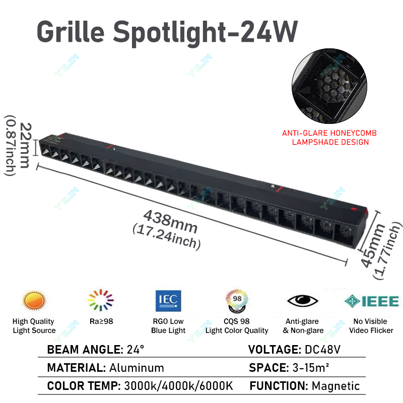 Nowa magnetyczna lampa szynowa 48V doprowadziło krata powódź lampa reflektor sufit lampa tor szyna linia światła nie Główny światło oświetlenie projekt: ciemny niebieski / czarny