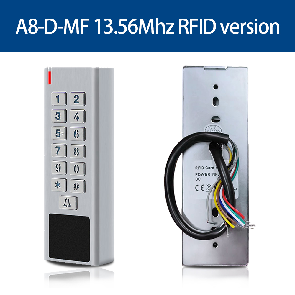 Dør Adgangskontrol Tastatur RFID Læser - 2000 Brugere - Wiegand Input/Output - Elektrisk Lås - Udendørs Dørklokke - IP67 - Zinklegering: Guld