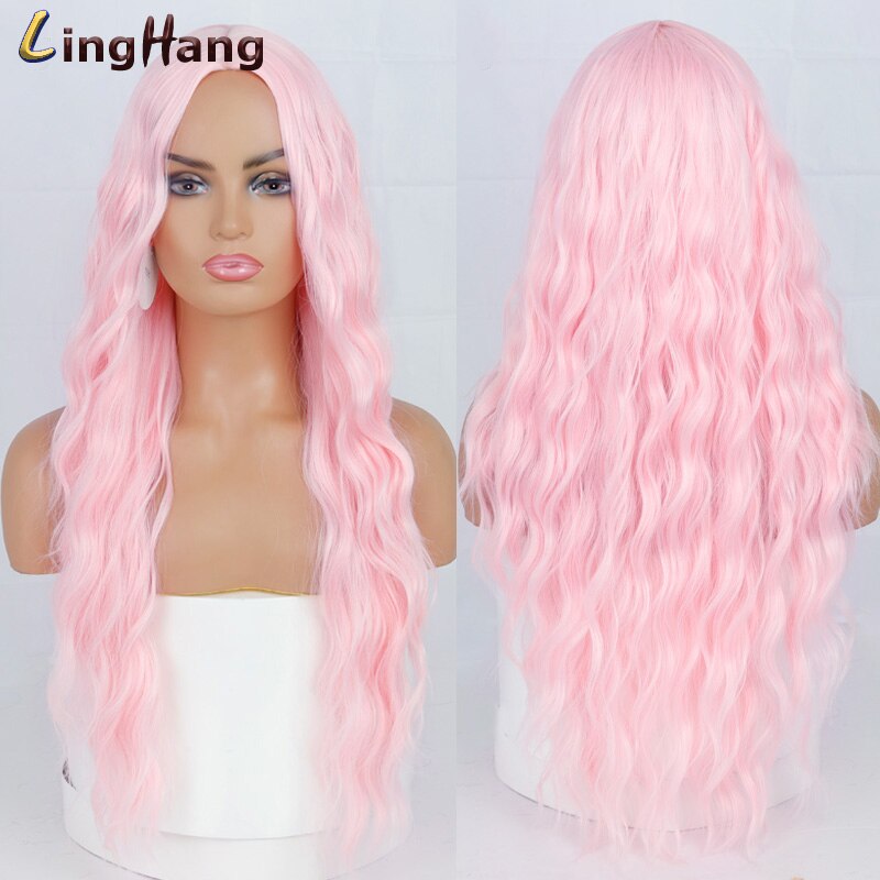 Leng Hangen Lange Water Wave Kapsel Pruiken Paars Blauw Roze Goud Hoge Temperatuur Synthetische Midden Pruik Cosplay Vrouwelijke Pruik: 203C