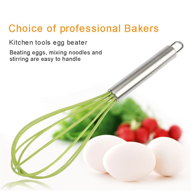 Silicone Whisk Stainless Steel Handle Egg Beater Kitchen Utensils for Blending Whisking Beating and Stirring Kitchen Egg Tools