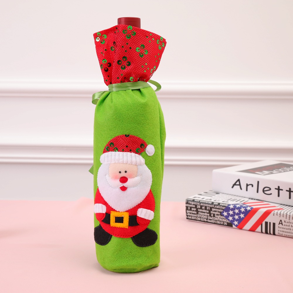 Christmas Decorations Santa Claus Wine Bottle Covers Snowman Champagne Bags Sequins Xmas Home Dinner Party Table Decors: light green