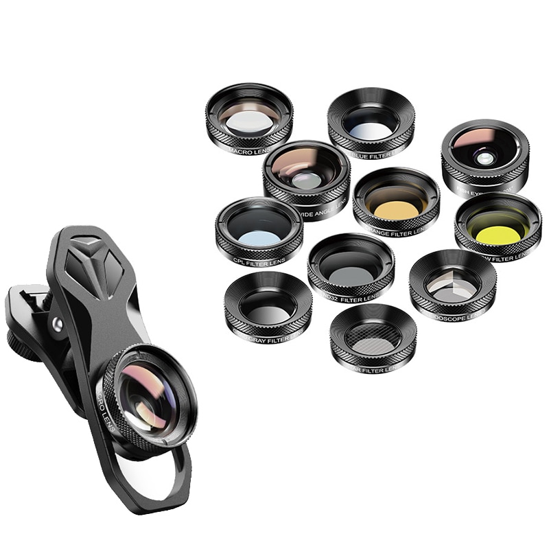 APEXEL 11 in 1 Camera Phone Lens Kit Wide Angle Macro Full Color/Grad Filter CPL ND Star Filter for iPhone Xiaomi All Smartphone: Default Title