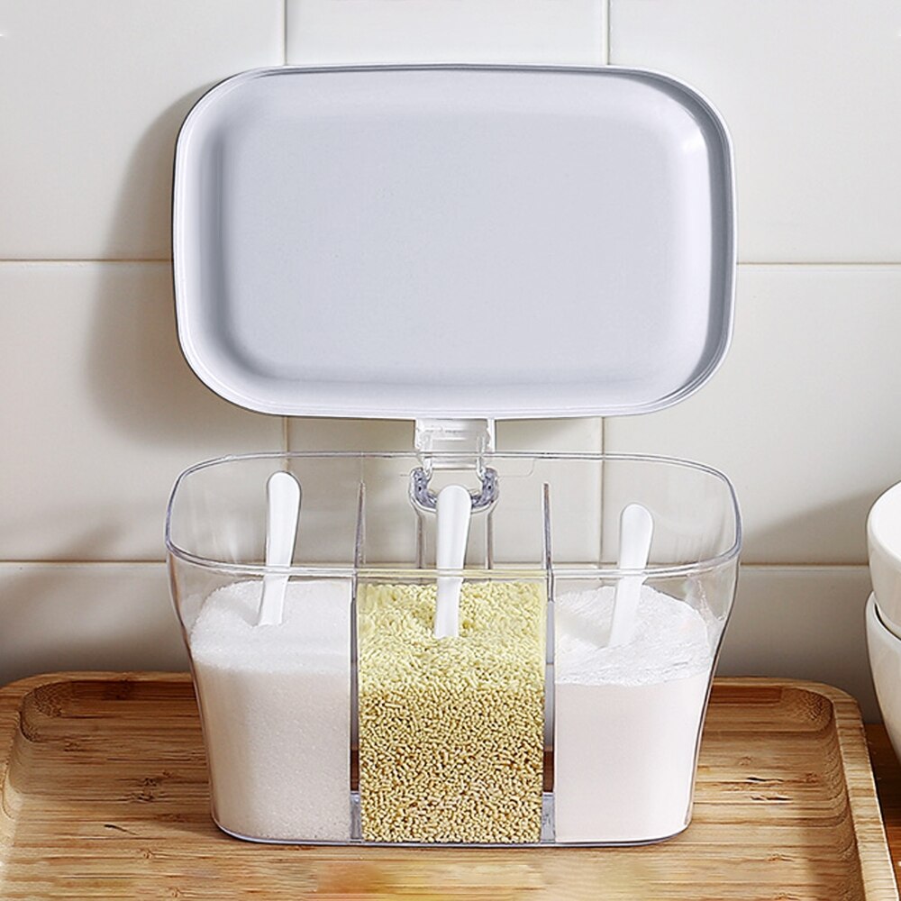 Kitchen Spice Jar Seasoning Box Spice Rack Spice Storage Bottle with Spoon Jars Transparent PP Salt Pepper Spice Sugar Box Tool