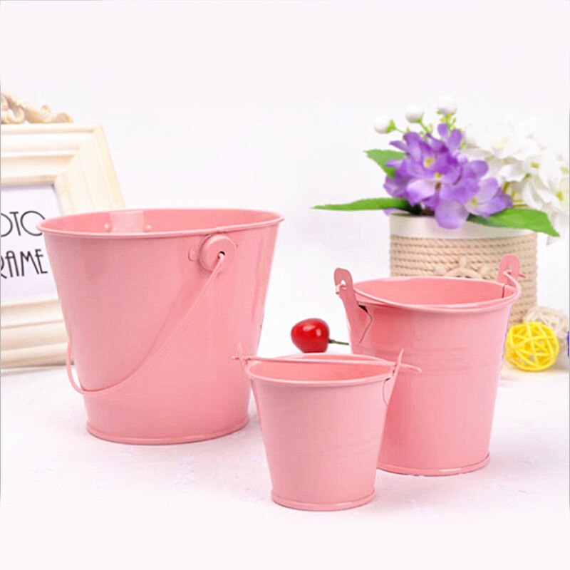 1pc 7.5*7.5*5.6cm blik spand jern tønde blik mini balje dekorative fustager anti-deform lyse solid holdbar boligindretning: Lyserød