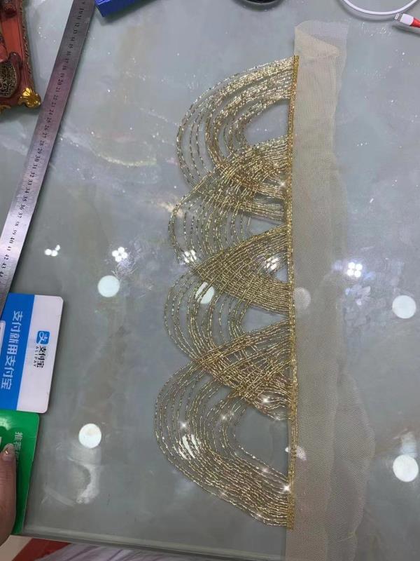 Collar dorado con flecos de cuentas hecho a mano, adorno de borlas de encaje hecho a mano para vestido de novia de boda SGTM96