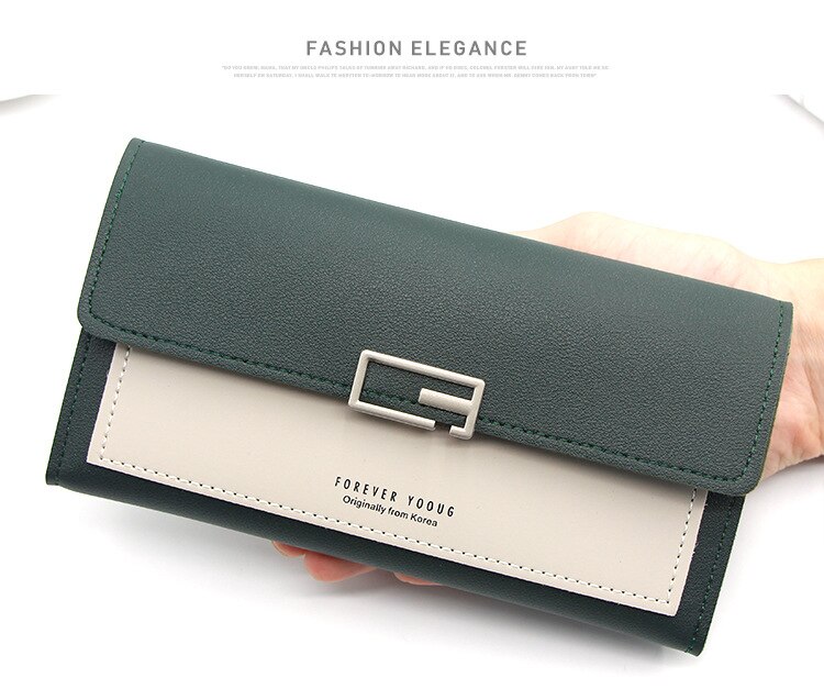 Style Long Korean Style Women's Wallet Simple Clutch Bag Tri-Fold Multi-Function Buckle Multi-Card Position Change Wallet