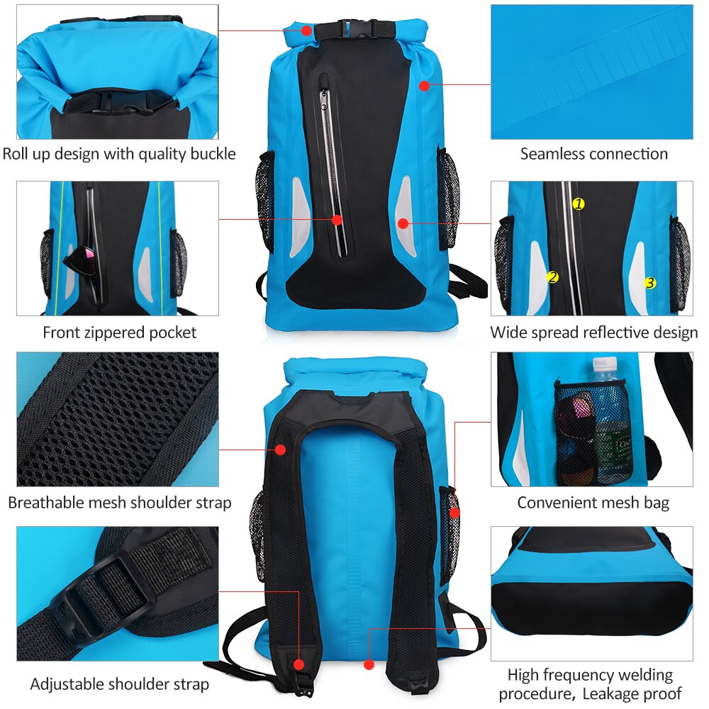 25L Outdoor Waterproof Dry Bag Reflective Dry Sack Sport Backpack Women Men Gear Bag For Camping Hiking Cycling Swimming Boating