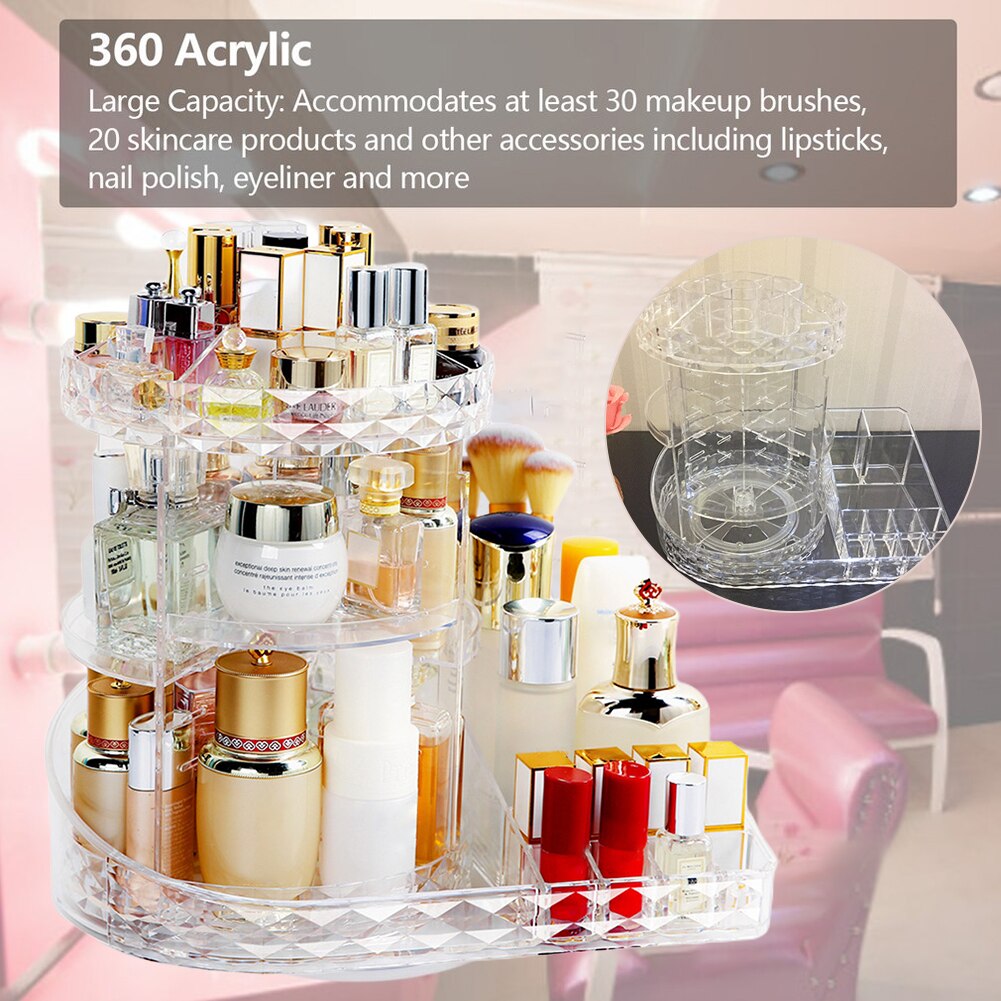 Cosmetic Storage Makeup Organizer Home Bedroom Multi Grids 360 Degree Rotating Adjustable Large Capacity Transparent Acrylic