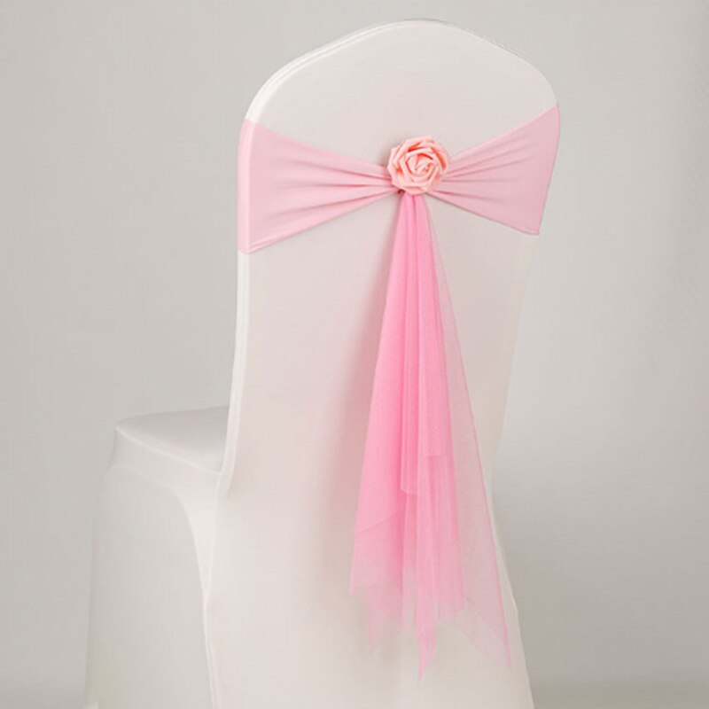 5 farver spandex rammer med rosenkugle kunstig blomst og organza stol ramme bryllup lycra butterfly bånd dekoration: Lyserød