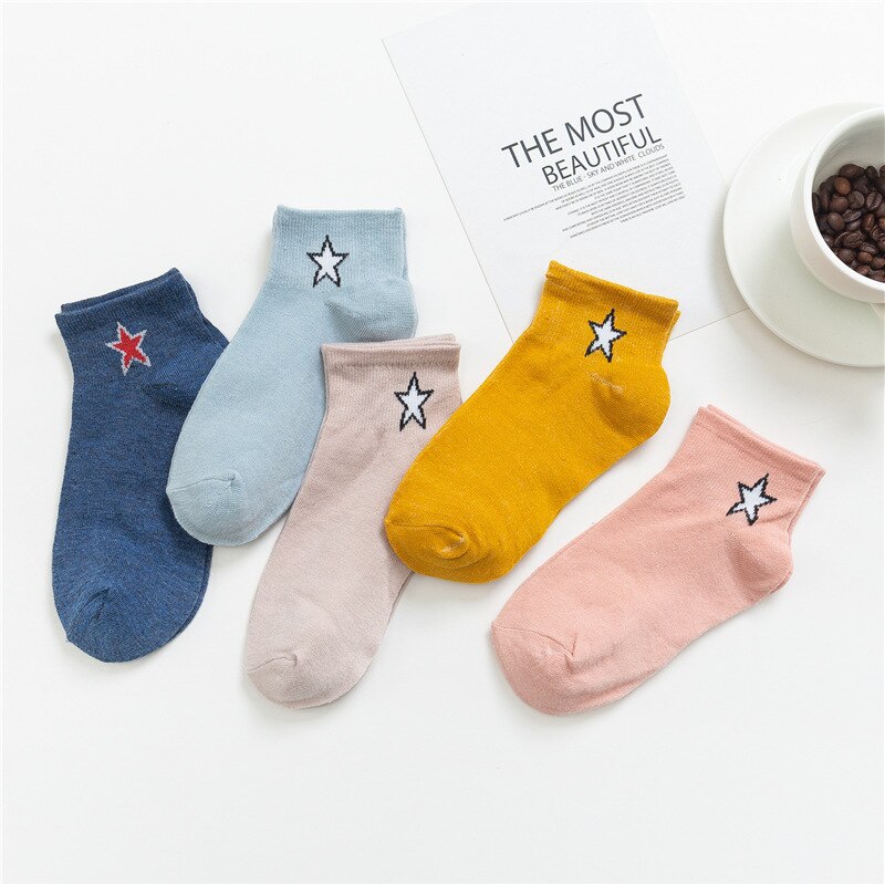 Maat 34-39 Kawaii Vrouwen Sokken Happy Enkel Grappige Sokken Vrouwen Vruchten Leuke Gelukkige Art Onzichtbare Sok 5 pairs Lente Zomer: C Socks Pentagram