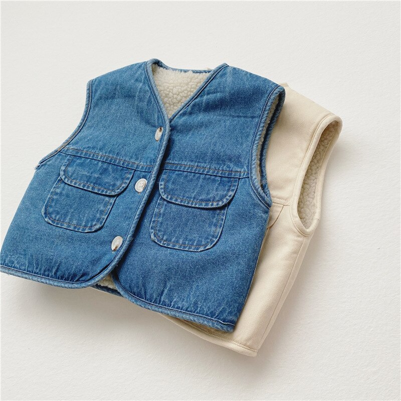 Winter Kinderkleding Baby Denim Dragen Jongens En Meisjes Plus Fluwelen Dikke Mouwloos Vest Baby Winter Warm Vest