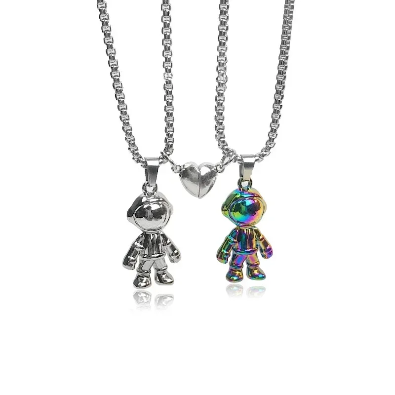 Amor imán pareja Color a juego collar Simple deseando piedra Heartbreak costura colgante hombres y mujeres joyería: Azul de zinc